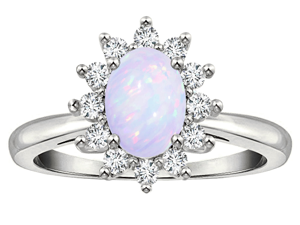 Star K  Classic Oval 7x5 Lady Diana Halo Genuine Opal Ring