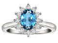 Star K  Classic Oval 7x5 Lady Diana Halo Genuine Blue Topaz Ring