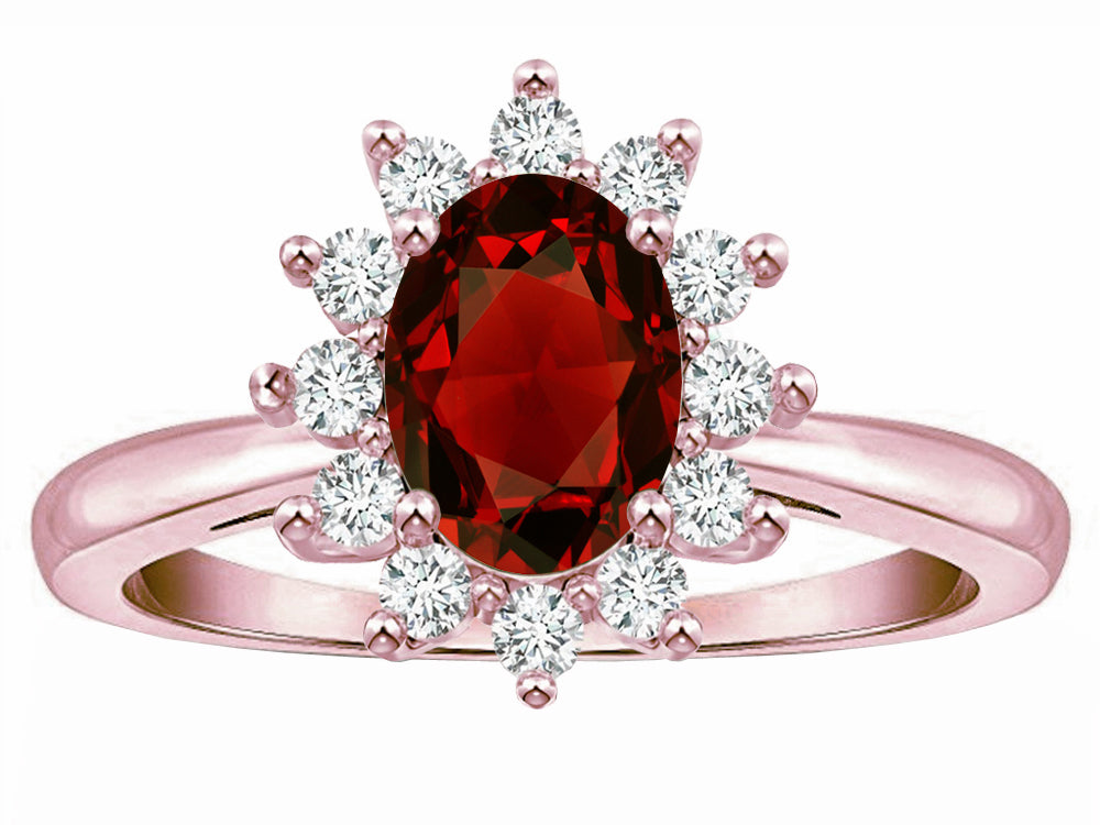 Star K ™ Classic Oval 7x5 Lady Diana Halo Genuine Garnet Ring