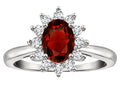 Star K ™ Classic Oval 7x5 Lady Diana Halo Genuine Garnet Ring