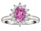 Star K  Classic Oval 7x5 Lady Diana Halo Created Pink Sapphire Ring