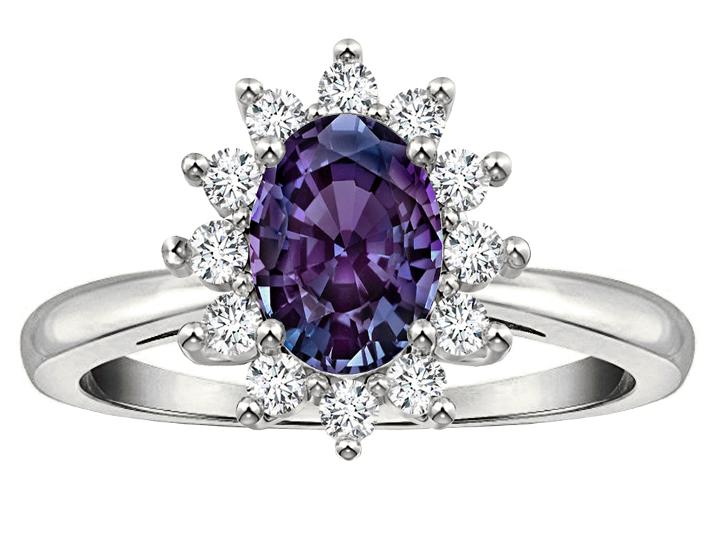 Star K  Classic Oval 7x5 Lady Diana Halo Simulated Alexandrite Ring