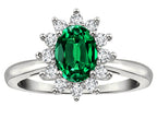 Star K  Classic Oval 7x5 Lady Diana Halo Simulated Emerald Ring