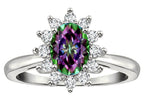 Star K  Classic Oval 7x5 Lady Diana Halo Rainbow Mystic Topaz Ring