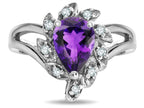 Star K  Pear Shape 8x6 Genuine Amethyst Halo Split Shank Ring