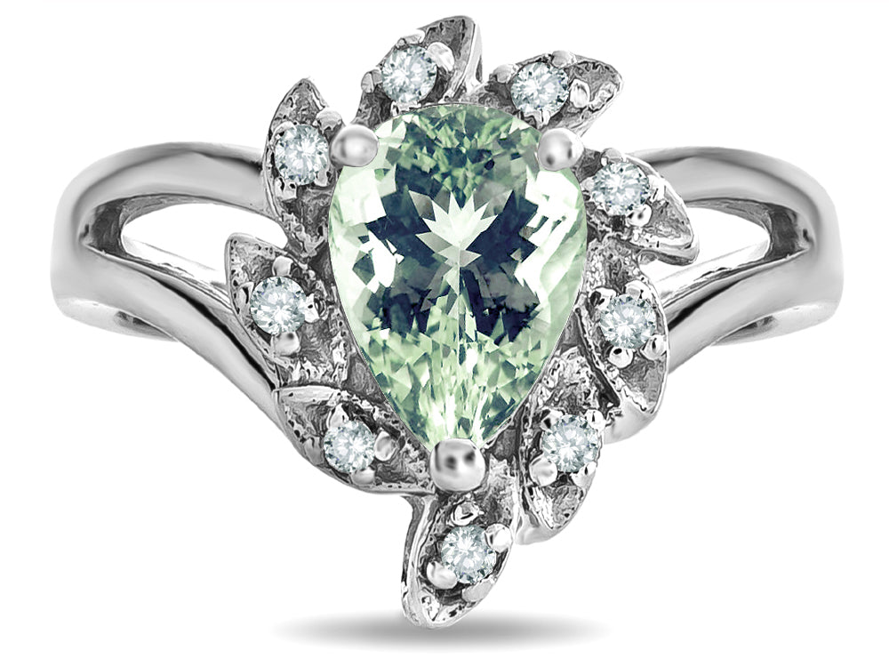 Star K  Pear Shape 8x6 Green Amethyst Halo Split Shank Ring