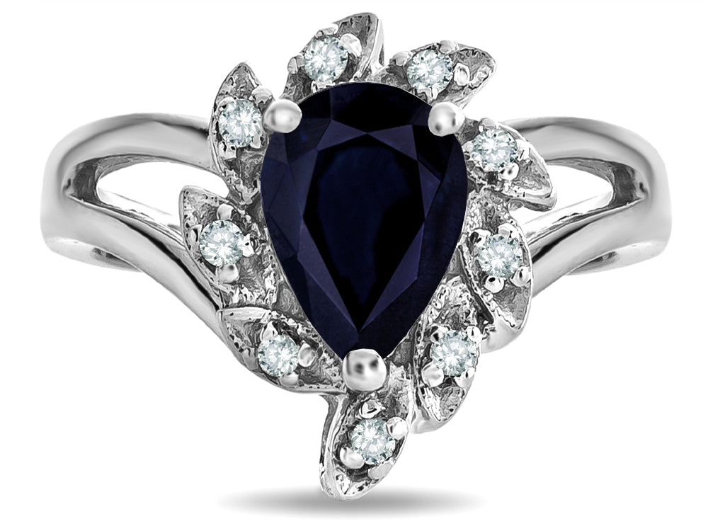 Star K  Pear Shape 8x6 Black Sapphire Halo Split Shank Ring