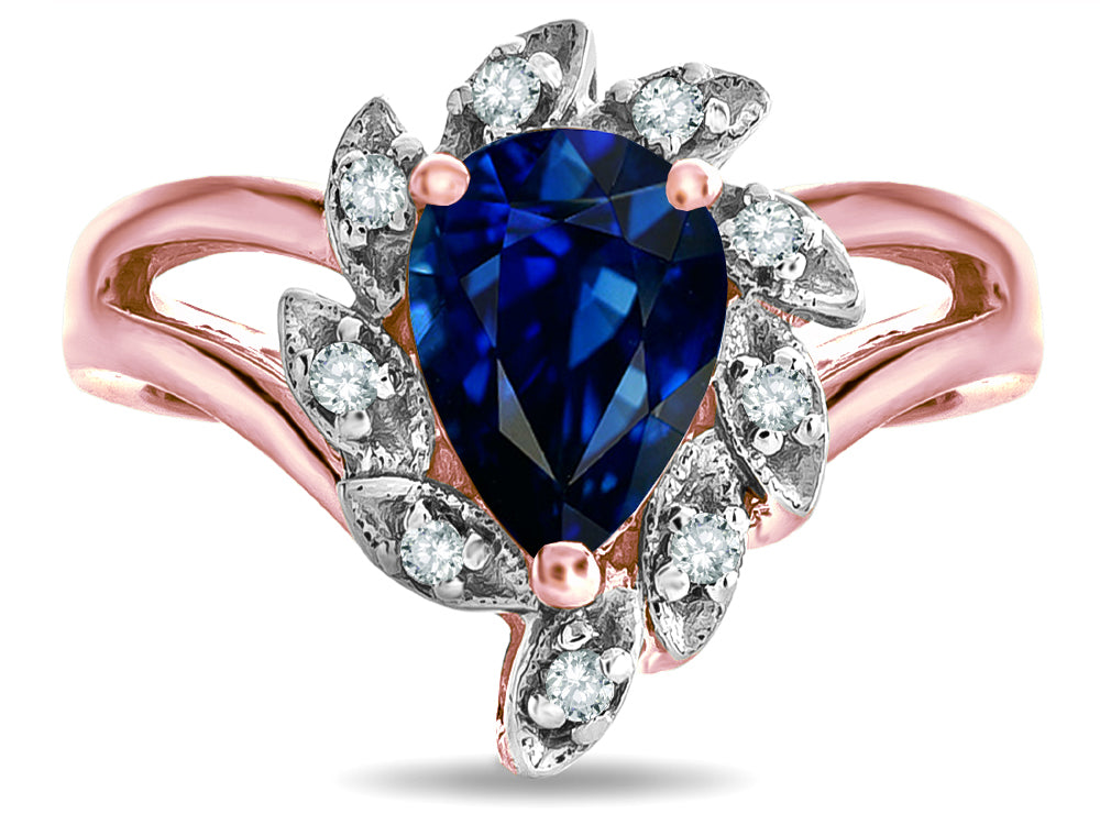 Star K ™ Pear Shape 8x6 Created Sapphire Halo Split Shank Ring