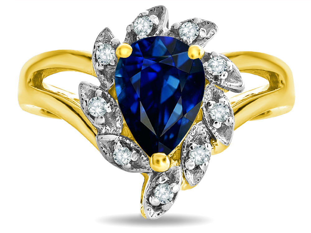 Star K ™ Pear Shape 8x6 Created Sapphire Halo Split Shank Ring
