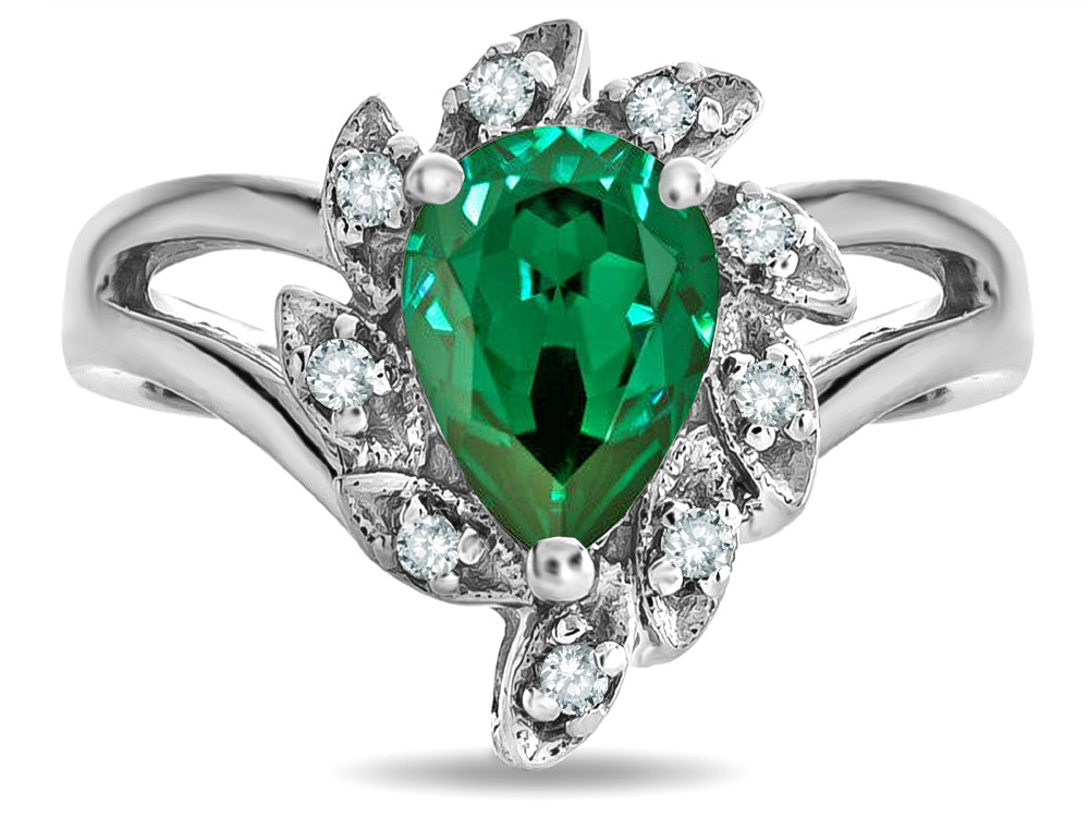 Star K  Pear Shape 8x6 Simulated Emerald Halo Split Shank Ring