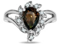 Star K  Pear Shape 8x6 Genuine Smoky Quartz Halo Split Shank Ring