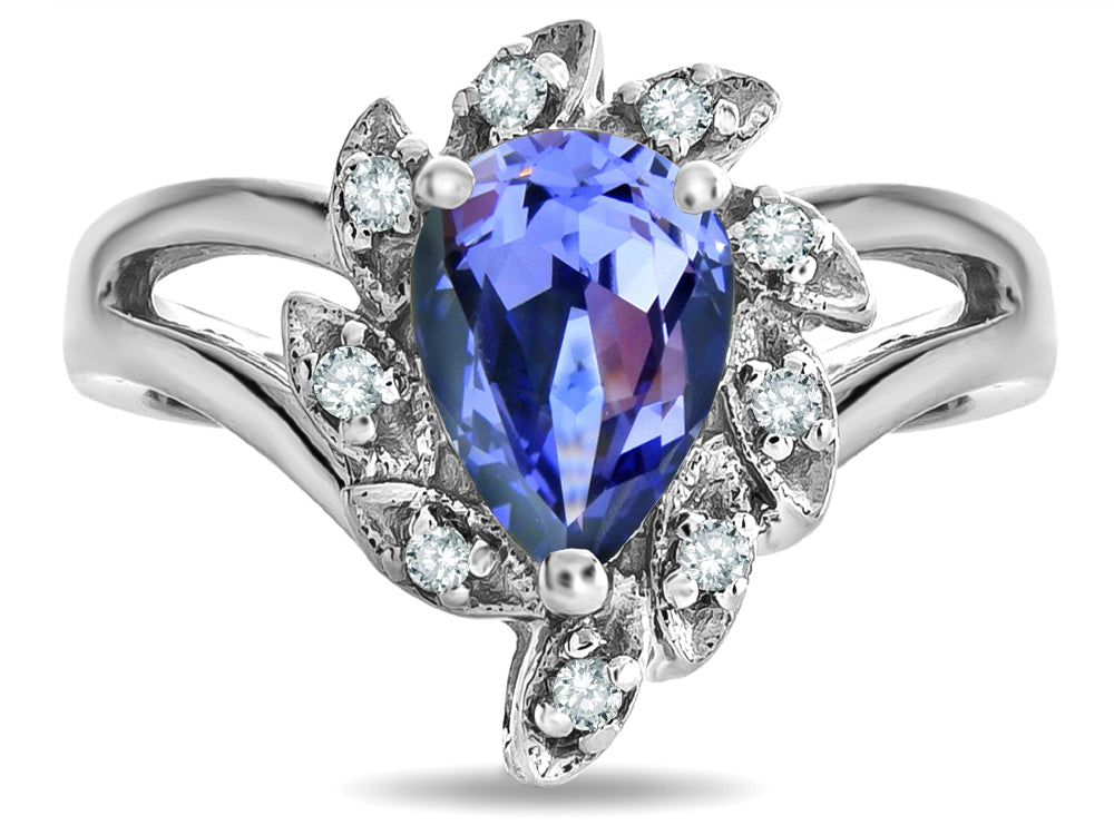 Star K  Genuine Tanzanite Pear Shape 8x6 Halo Split Shank Ring