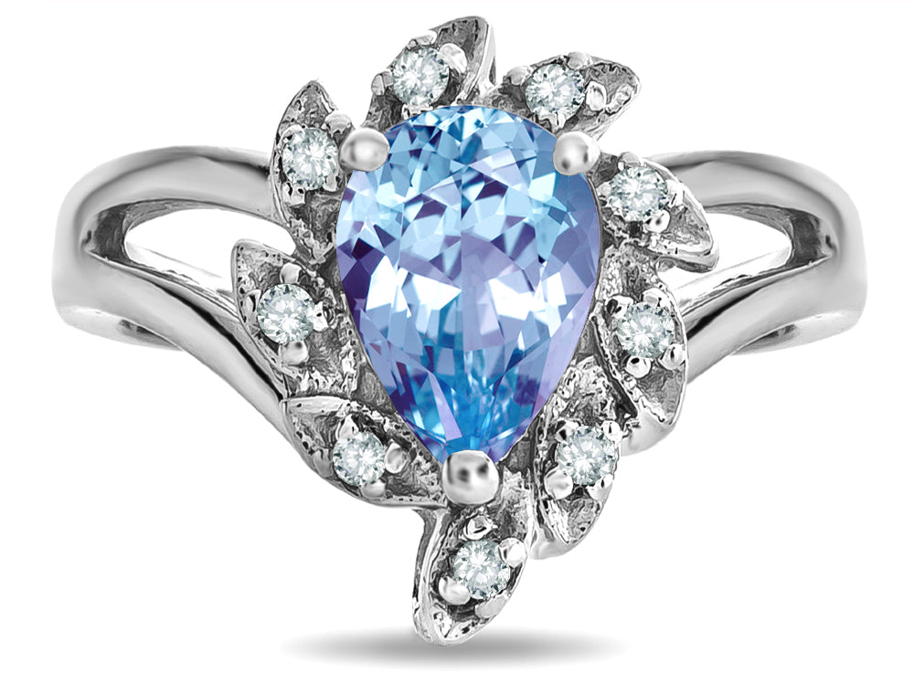 Star K  Sky Blue Topaz Pear Shape 8x6 Halo Split Shank Ring