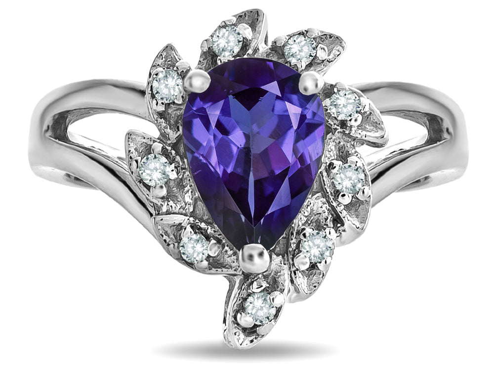 Star K  Genuine Iolite Pear Shape 8x6 Halo Split Shank Ring