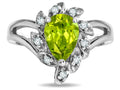 Star K  Genuine Peridot Pear Shape 8x6 Halo Split Shank Ring