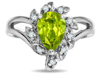 Star K  Genuine Peridot Pear Shape 8x6 Halo Split Shank Ring