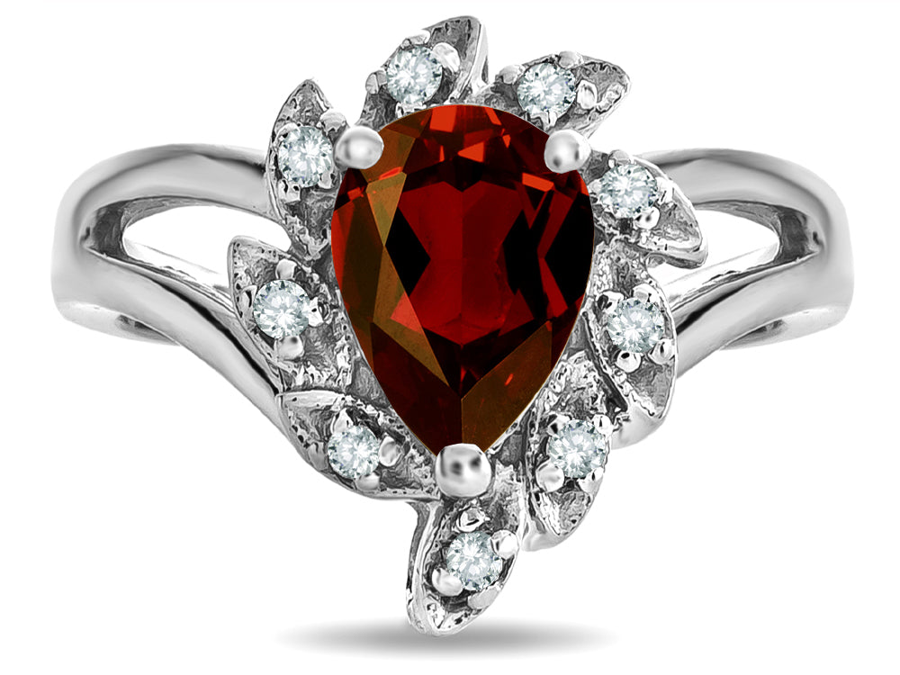 Star K  Genuine Garnet Pear Shape 8x6 Halo Split Shank Ring