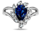 Star K  Created Sapphire Pear Shape 8x6 Halo Split Shank Ring