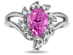 Star K  Created Pink Sapphire Pear Shape 8x6 Halo Split Shank Ring