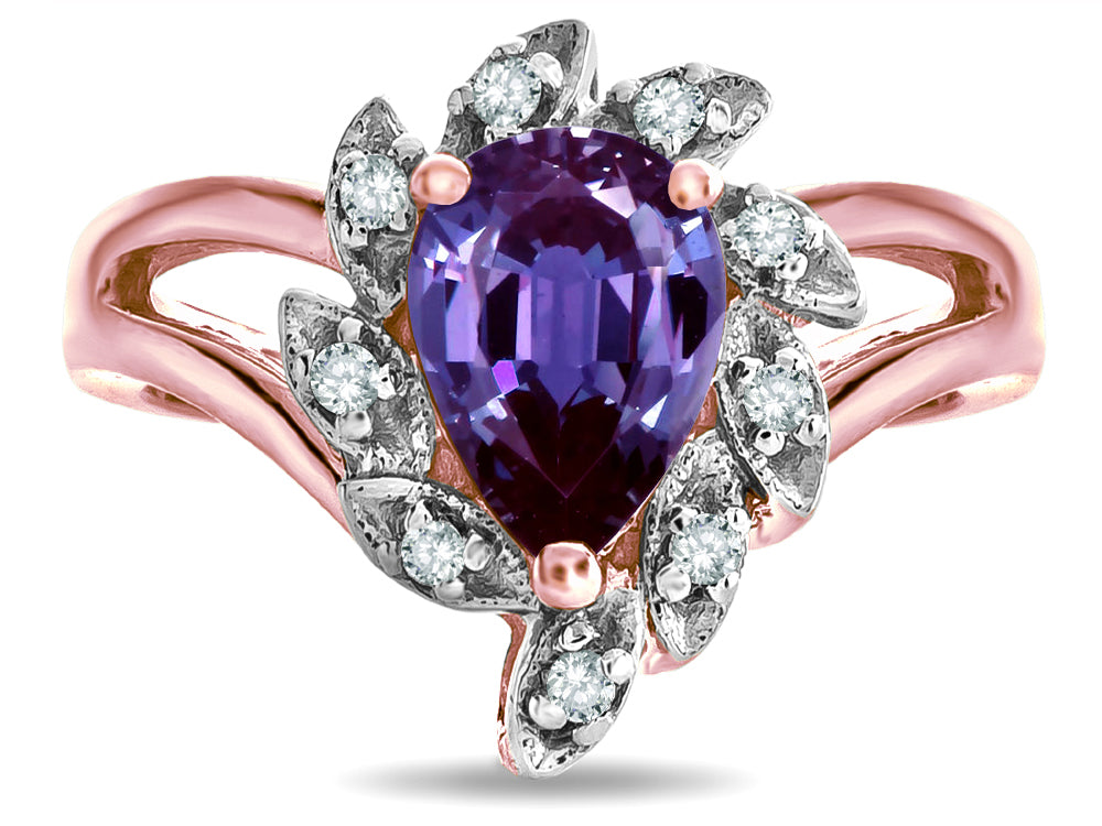 Star K ™ Simulated Alexandrite Pear Shape 8x6 Halo Split Shank Ring
