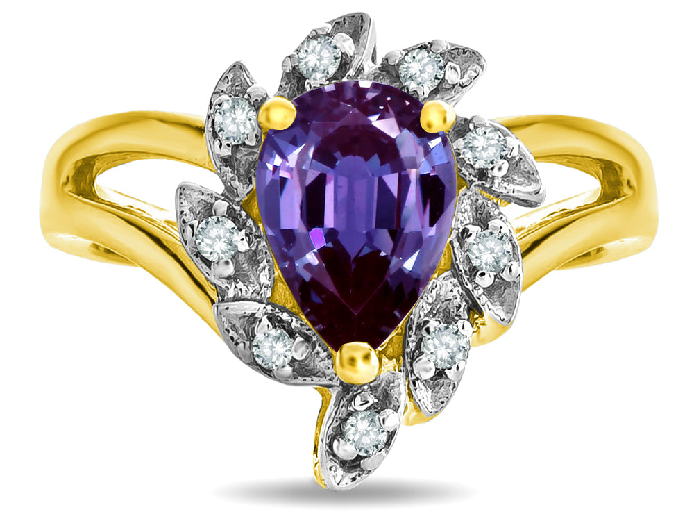 Star K ™ Simulated Alexandrite Pear Shape 8x6 Halo Split Shank Ring