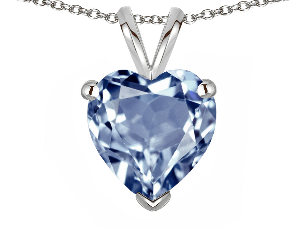 Star K  8mm Heart Simulated Aquamarine Pendant Necklace