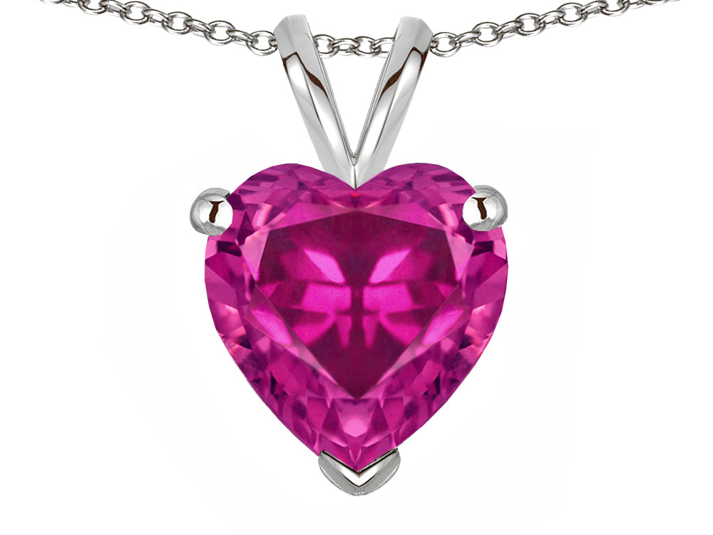 Star K  8mm Heart Simulated Pink Tourmaline Pendant Necklace