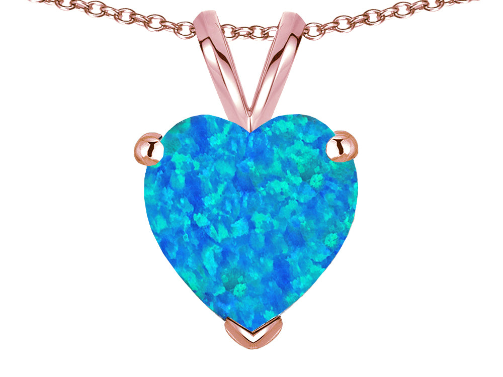 Star K  8mm Heart Blue Created Opal Pendant Necklace