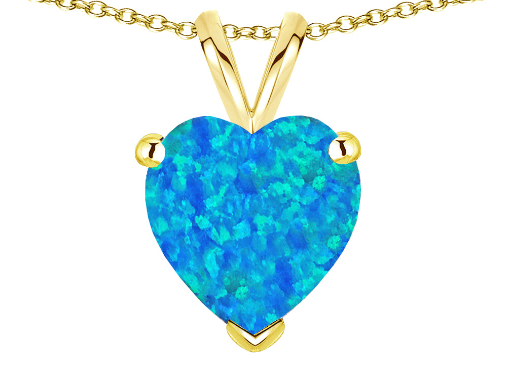 Star K  8mm Heart Blue Created Opal Pendant Necklace