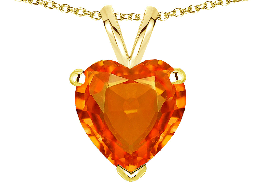 Star K  8mm Heart Simulated Orange Mexican Fire Opal Pendant Necklace