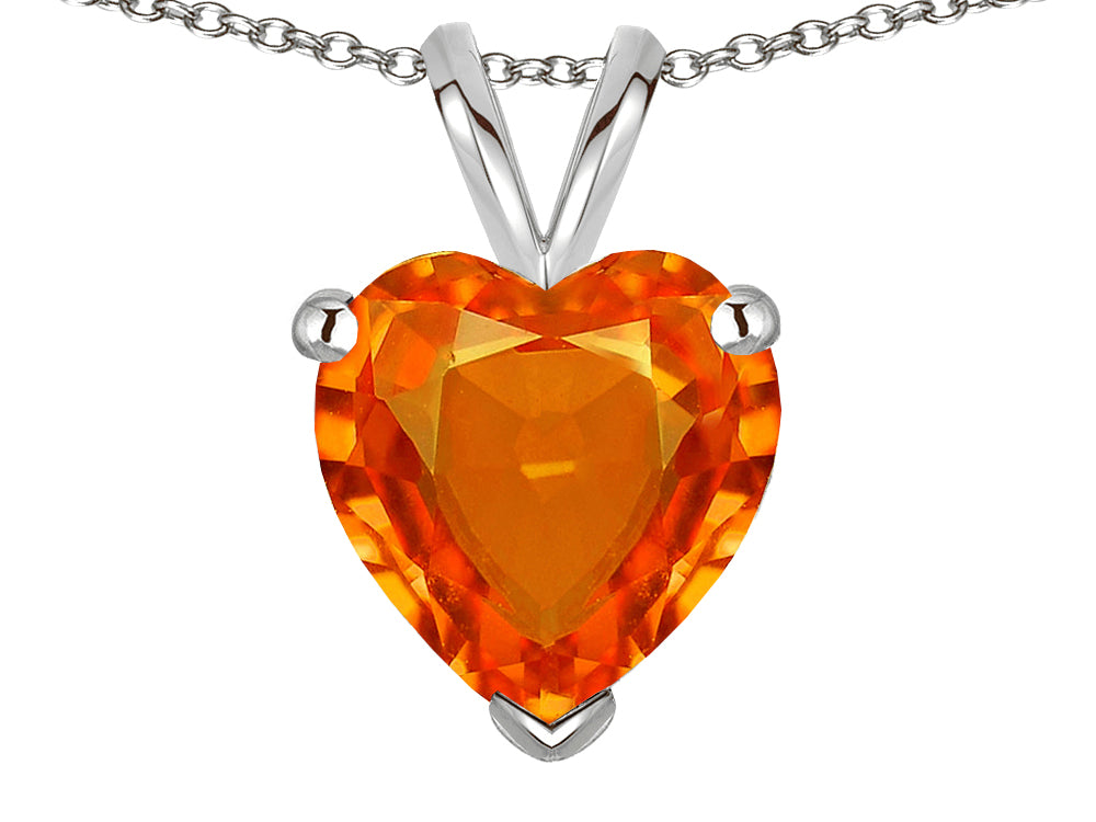 Star K  8mm Heart Simulated Orange Mexican Fire Opal Pendant Necklace