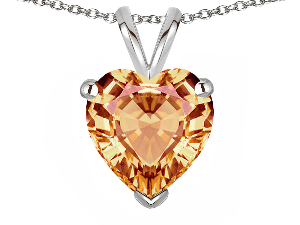 Star K  8mm Heart Simulated Imperial Yellow Topaz Pendant Necklace
