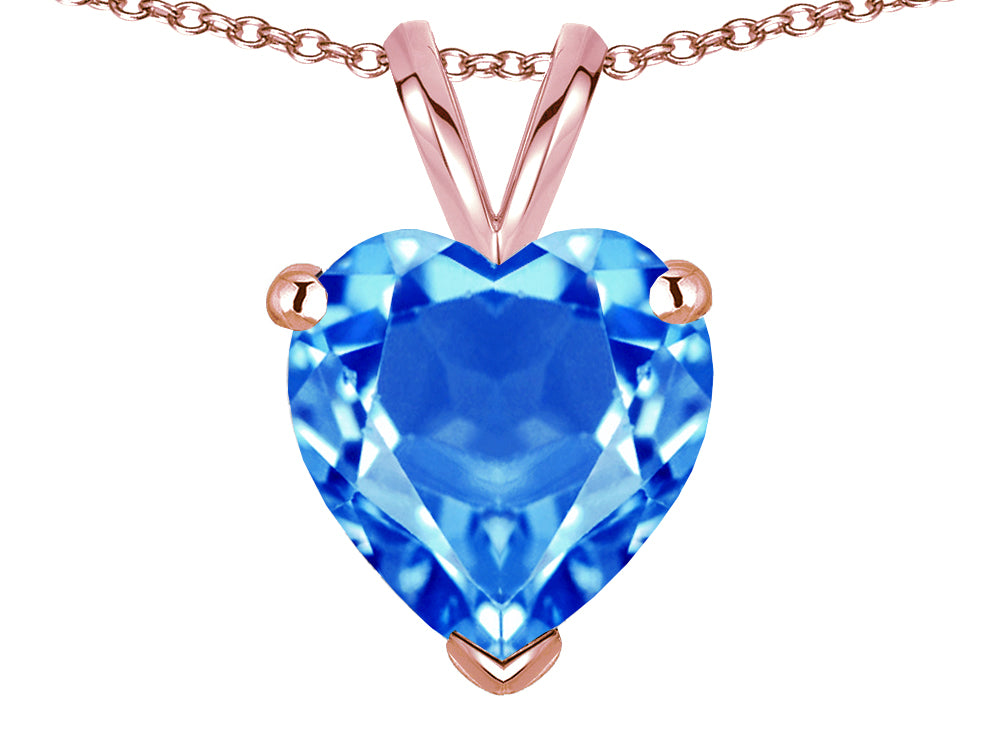 Star K  Genuine Blue Topaz 8mm Heart Pendant Necklace