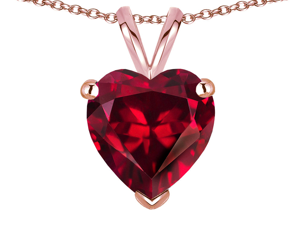 Star K Created Ruby 8mm Heart  Pendant Necklace