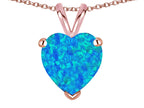 Star K  Blue Created Opal 8mm Heart Pendant Necklace
