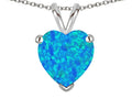 Star K  Blue Created Opal 8mm Heart Pendant Necklace