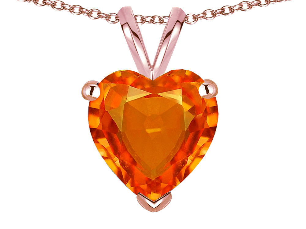 Star K  Simulated Orange Mexican Fire Opal 8mm Heart Pendant Necklace
