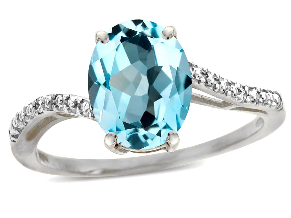 Tommaso Design Oval 10x8mm Genuine Sky Blue Topaz Ring