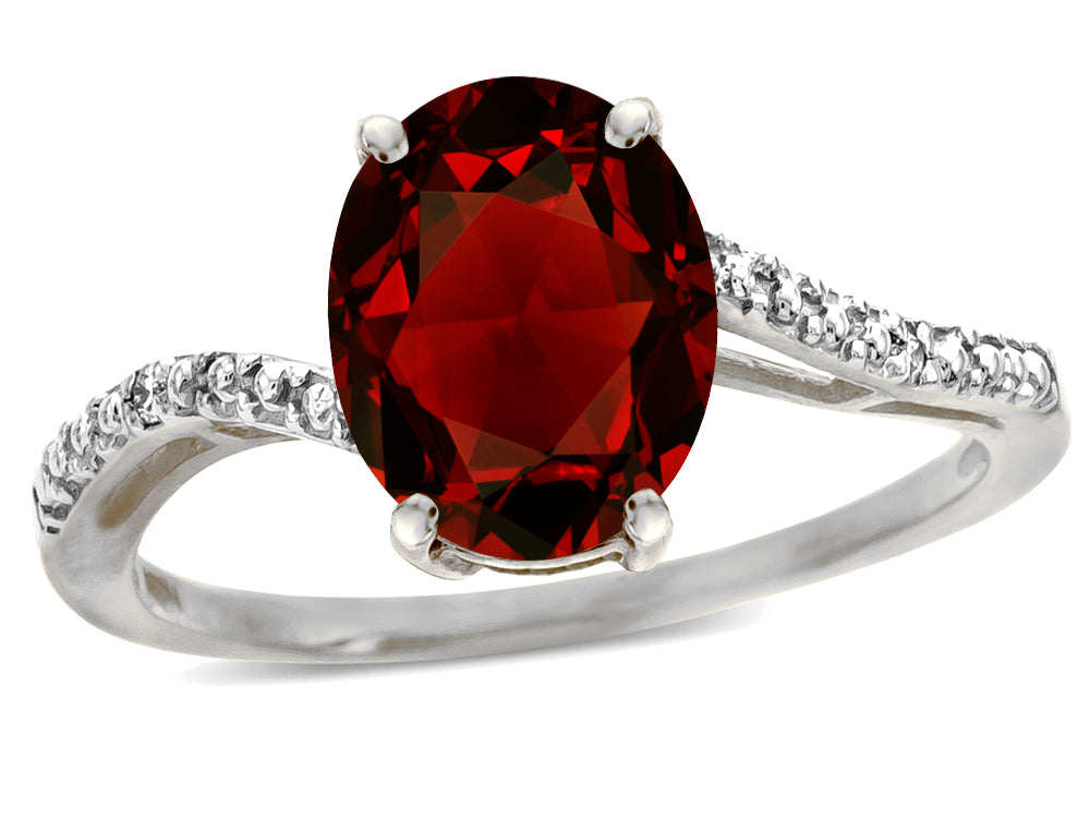 Star K™ Big Stone Oval 10x8 Genuine Garnet Bypass solitaire engagement promise ring