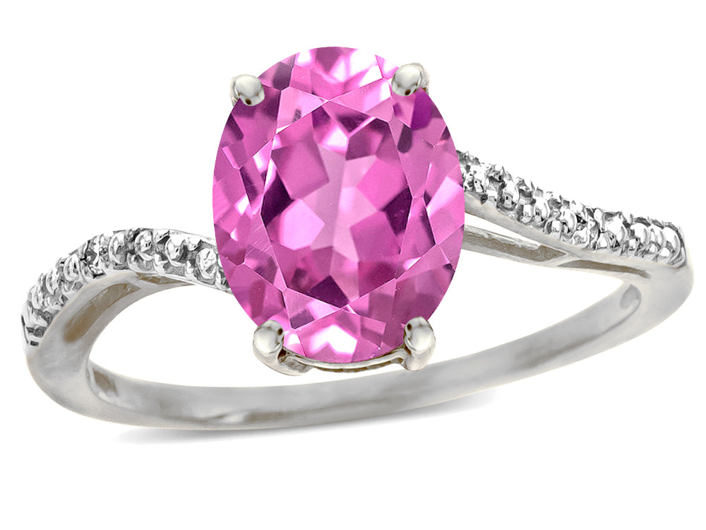 Star K Big Stone Oval 10x8 Created Pink Sapphire Bypass solitaire engagement promise ring