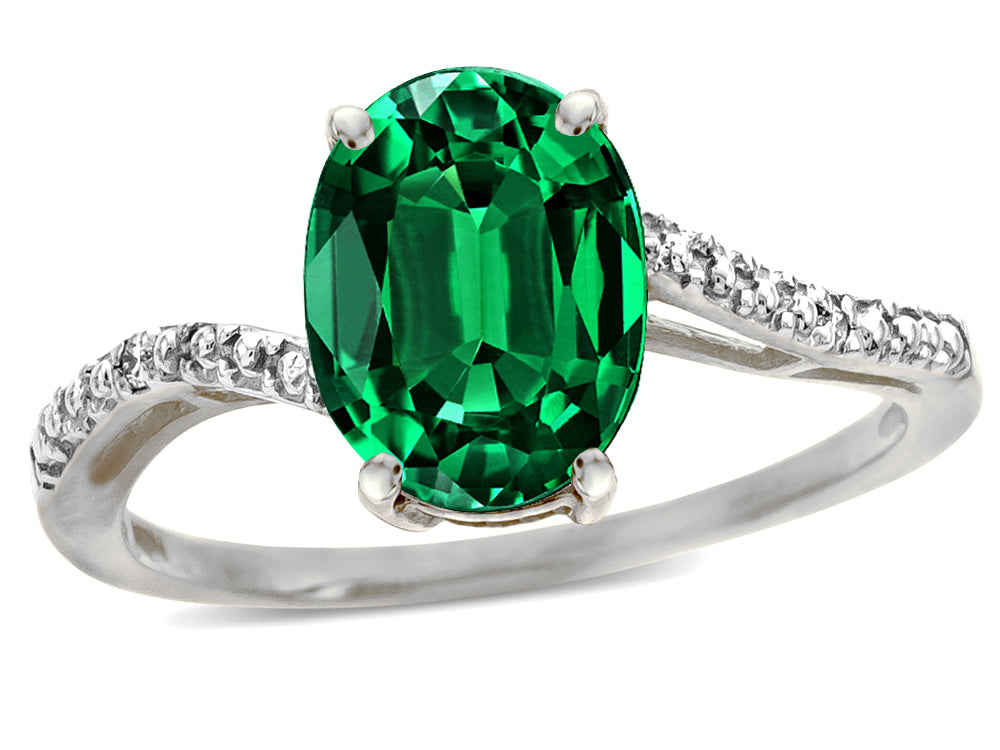 Star K Big Stone Oval 10x8 Simulated Emerald Bypass solitaire engagement promise ring