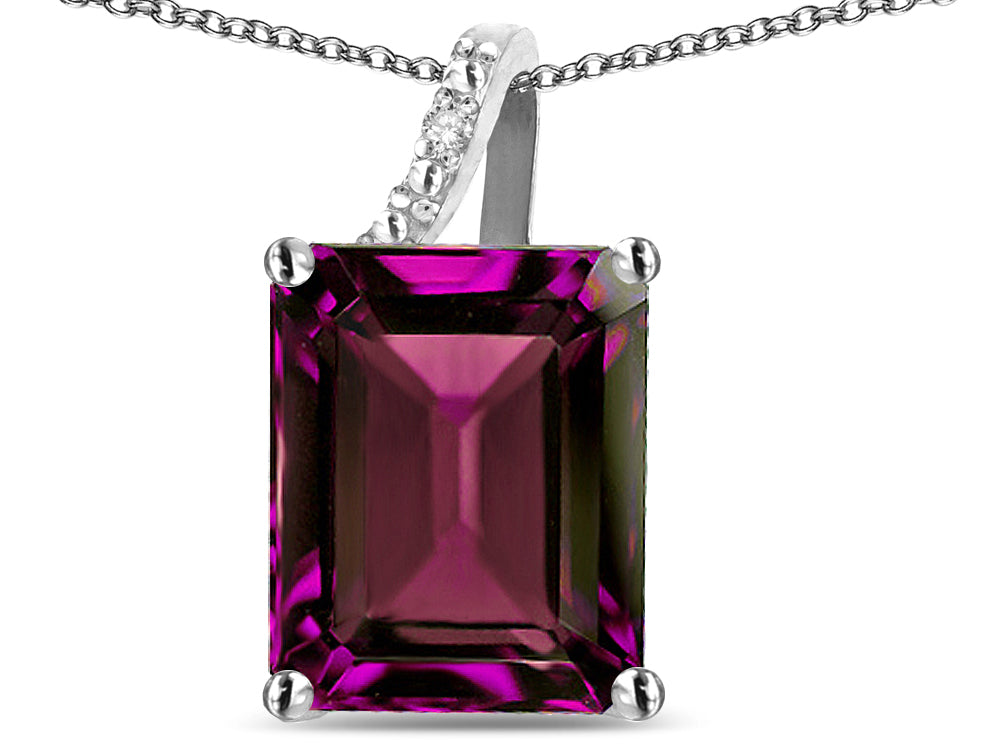 Original Star K Large 10x8 Octagon Emerald Cut Genuine Rhodolite Pendant Necklace