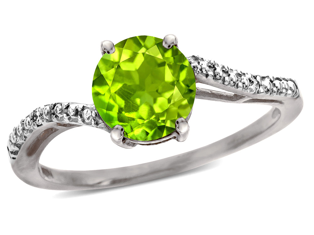 Star K  Round 7mm Peridot Bypass solitaire engagement promise ring