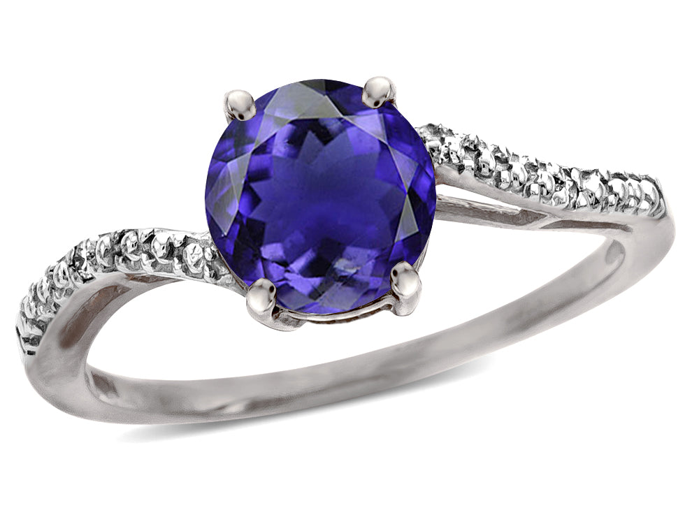 Star K  Round 7mm Iolite Bypass solitaire engagement promise ring