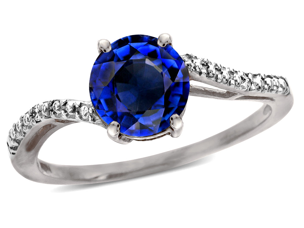 Star K ™ Round 7mm Created Sapphire Bypass solitaire engagement promise ring