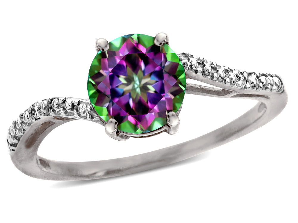 Star K  Round 7mm Rainbow Mystic Topaz Bypass solitaire engagement promise ring
