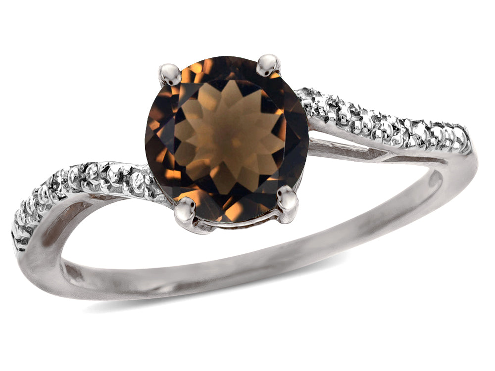Star K  Round 7mm Smoky Quartz Bypass solitaire engagement promise ring