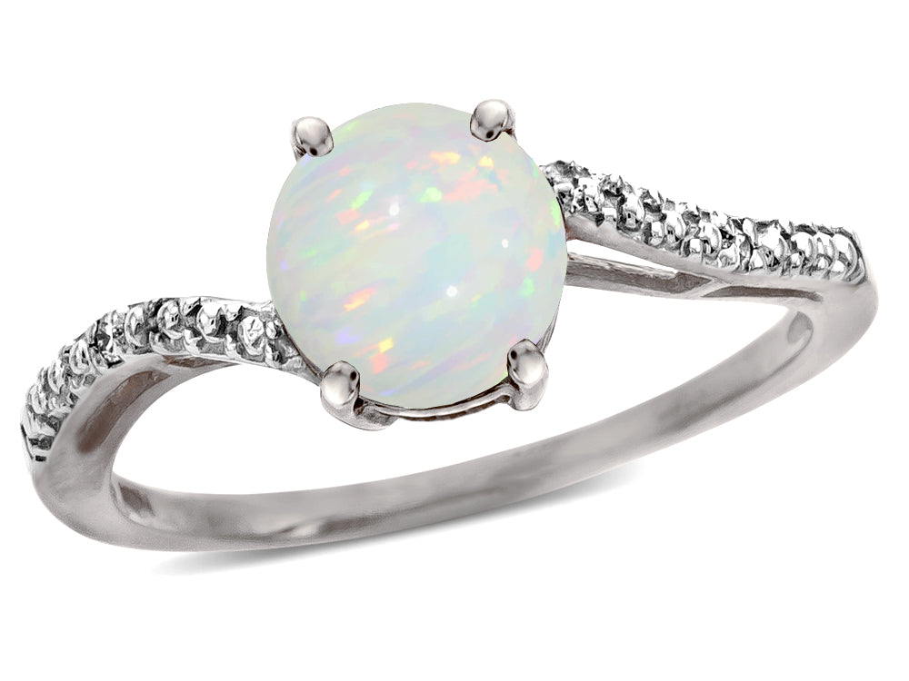 Star K  Round 7mm Genuine Opal Bypass engagement promise solitaire ring