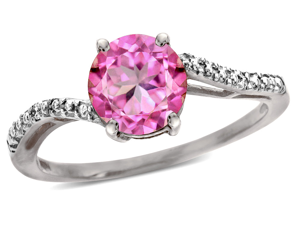 Star K  Round 7mm Created Pink Sapphire Bypass engagement promise solitaire ring