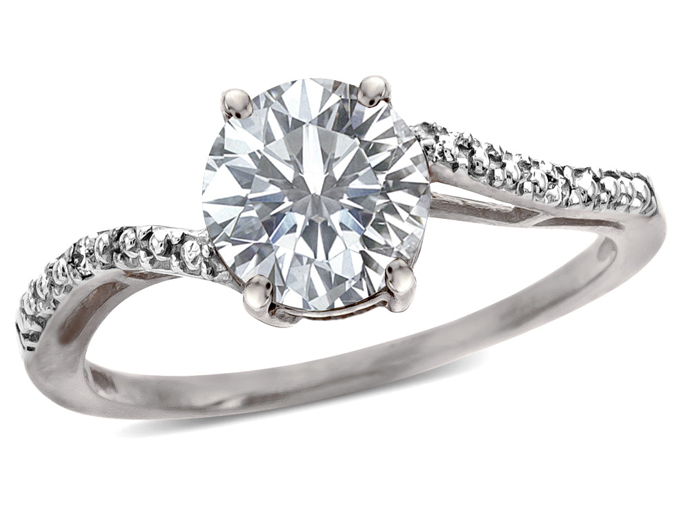Star K  Round 7mm White Sapphire Bypass engagement promise solitaire ring